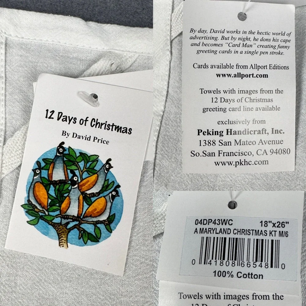 Funny 12 Days Christmas Maryland David Price Tea Towel White Colorful Images